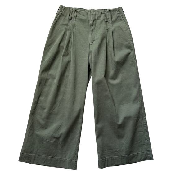 Chico’s Sample Pleated Twill Wide Leg Ankle Trousers Olive Size 8 - Picture 4 of 10